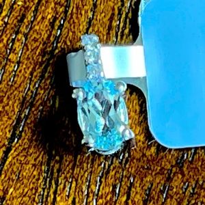 NWT AQUAMARINE & WHITE ZIRCON STERLING SILVER PENDANT. W/Cert of Authenticity!